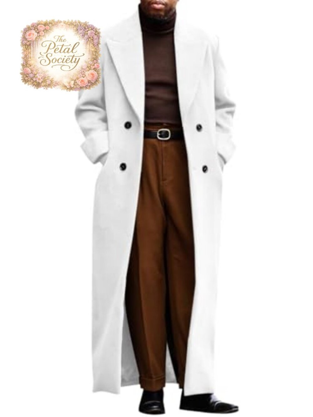 Mens Full Length Winter Trench Coat Double Breasted Classic Overcoat